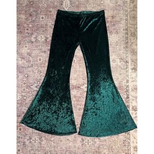 The Pretty Cult Emerald Green Crushed Velvet Bell Bottom Flare Pants Women's 3X